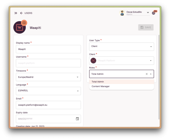 application for the user role system for digital signage cms