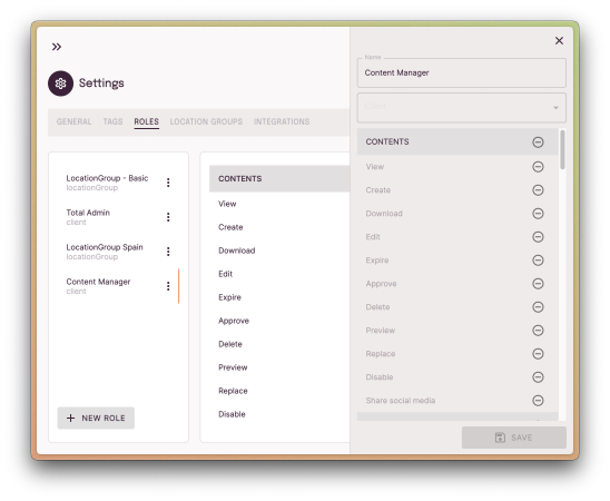 user role system for digital signage cms